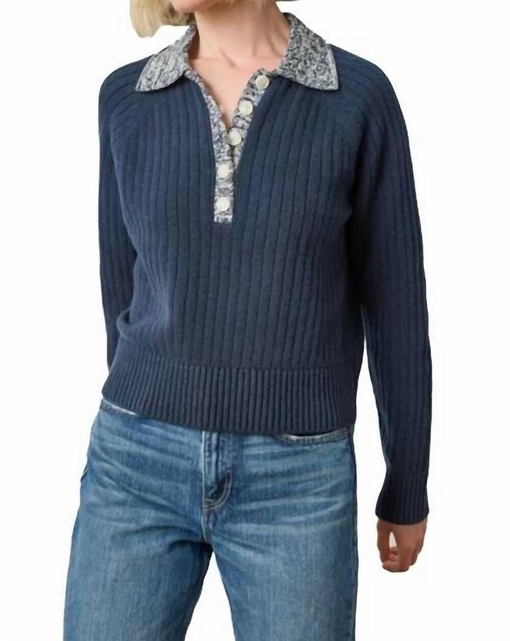 NEW LILLA P women's marled henley top in navy